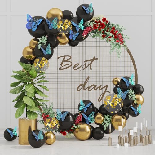 Image of SAOROPEB 3D Butterfly Wall Decor 48 Pcs Laser Blue Butterfly Decorations | 4 Styles 3 Sizes, Butterfly Birthday Decorations Butterfly Party Decorations Cake Decorations, Removable Stickers
