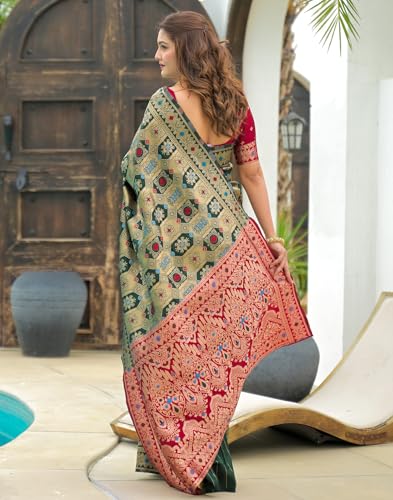 Image of SIRIL Women's Banarasi Weaving Soft Silk Saree With Unstitched Blouse Piece(4791S141 Green)