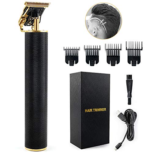 DJROLL Professional Cordless Outliner Hair Trimmer, Zero Distance Oil Head Design Hair Clippers, T-Blade Cordless Hair Trimmer for Men 0mm Baldheaded Hair Clippe Waterproof Grooming Kit (Black)