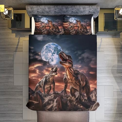 Housse de couette dinosaure 220x240 cm avec 2 taies d'oreiller en microfibre king - 3