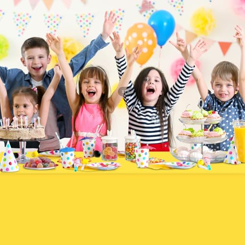 Image of 16Pack Yellow Plastic Tablecloth for Rectangle Tables, Premium Decorative Yellow Disposable Table Cloths for Parties, Rectangle Party Table Cover for Birthday Wedding Baby Shower Festivals, 54x108Inch