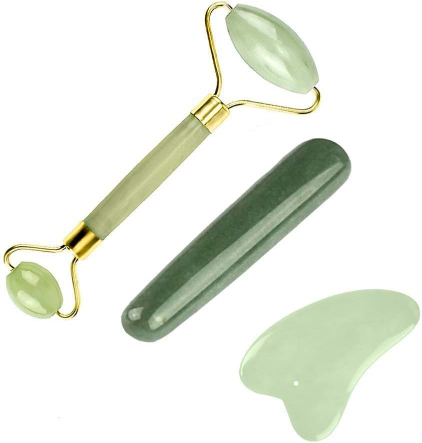 Jade Roller Gua Sha Massage Tools Set 3 In 1 Anti Aging Cellulite Skin Scraping Massager Kit for Women,Men Face and Body(3 Pack)