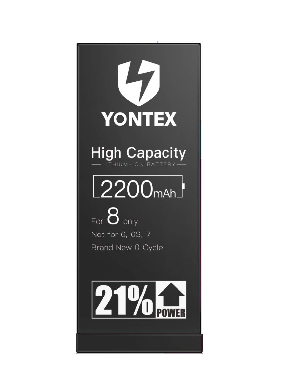 YONTEX2200mAh Battery Compatible with iPhone 8, High Capacity Replacement Li-ion Battery with Repair Tools, Adhesive Strips and 1 Screen Protector