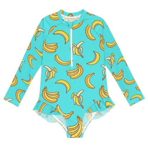 Image of CaTaKu Girls Rash Guard Swimsuit Long Sleeve One Piece Bathing Suit UPF 50+ Toddler Kids Zipper Ruffle Swimwear 3-12Y