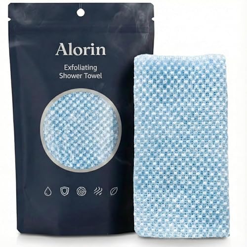 Alorin Towel Alorin Exfoliating Shower Towel Alorin Silver Towel Exfoliating Skin Bath Loofah Premium Scrub Wash Cloth for Body Face Exfoliating Washcloth for Men and Woman (Blue)