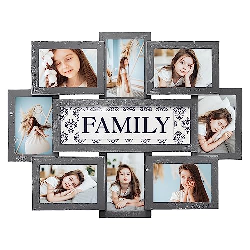HELLO LAURA - Family Picture Frames Collage Wall Decor 8 Opening Collage Picture Frames for Wall 4x6 Picture Frame Photo Collage Frame Wall Hanging Gallery Frame for Living Room Bedroom - Grey