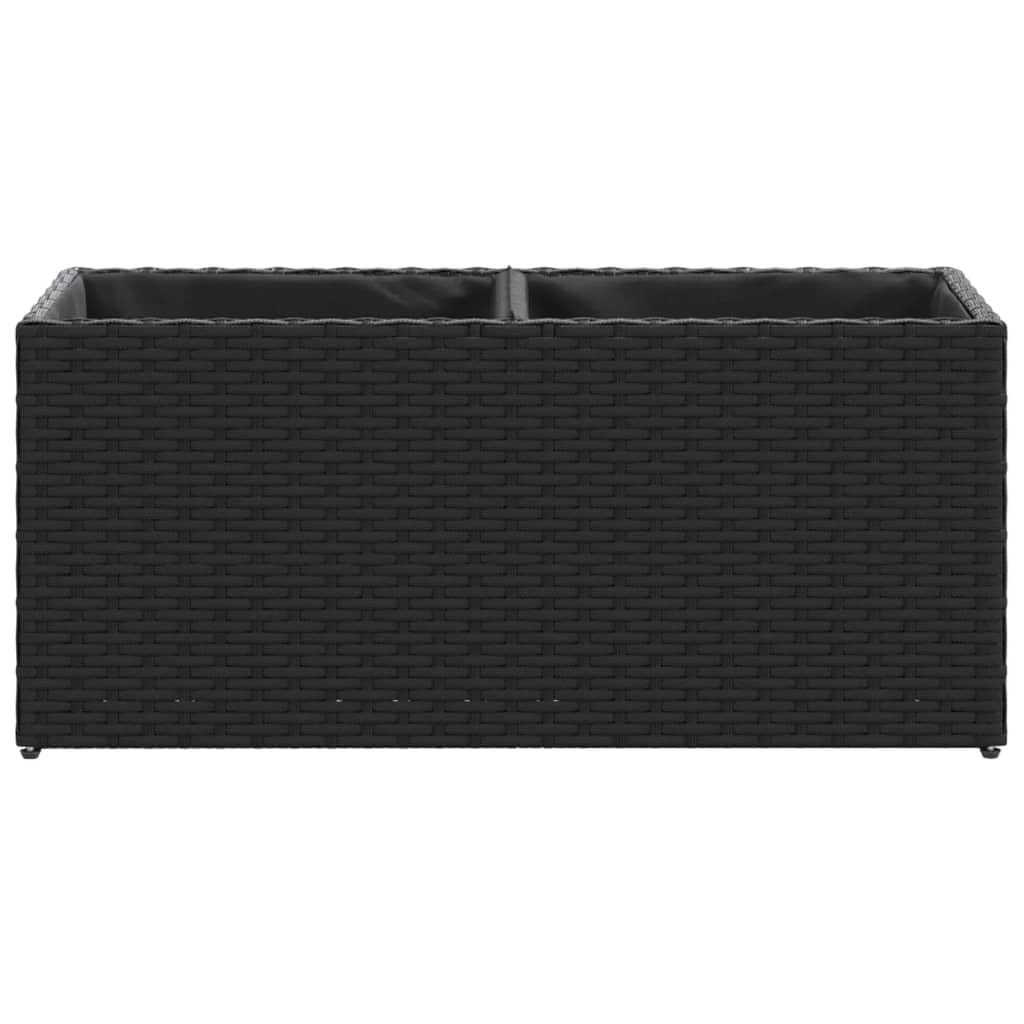 Donice ogrodowe z 2 wkładami 2 szt czarne 72x30x32 cm polirattan stalowa rama dekoracyjne do kwiatów taras balkon