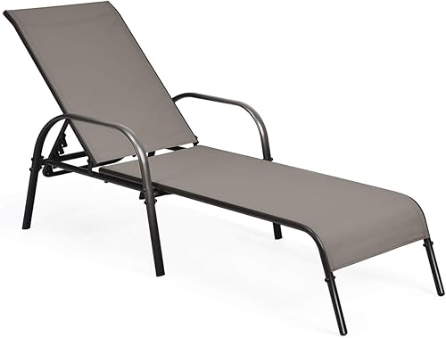 Vista 31 de Tangkula Sillón para exteriores, tumbona de patio con respaldo ajustable, sillón reclinable para piscina exterior con marco de acero resistente