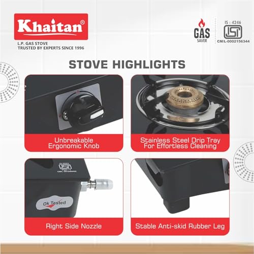 Khaitan 4B BP JIO Black Glass Manual Gas Stove (4 Burners) - Image 6