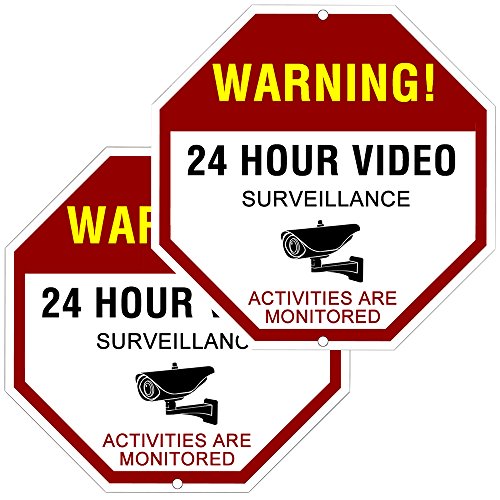 ATBAY Video Surveillance Sign Aluminum Waterproof Indoor Outdoor 24 Hours Security Alert Signs 12