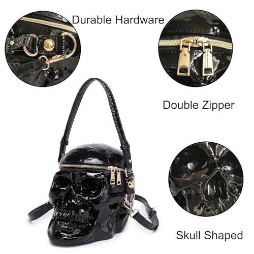 Image of Men PVC Unique Novelty Gothic Handbag Detachable Strap Crossbody Shoulder Bag Halloween Skull Purse for Women