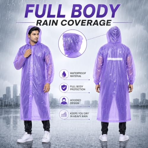 Image of Full Length Waterproof Raincoat for Men & Women | Hooded Transparent Rain Wear with Sleeves | Reusable Long Rain Jacket for Bike Riding, Travel, Camping & Monsoon Protection