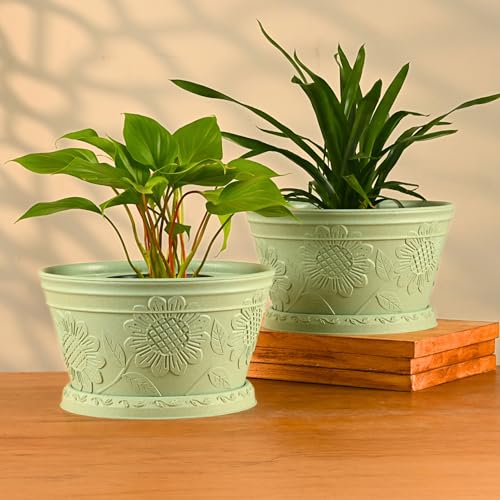 Image of Eha Earth Friendly Nile Planter 9.5 inch Planters for Home Decor| Bamboo Based Pot | Pack of 2 | UV Protected Pot for Plant | Flower Pot for Living Room, for Outdoor and Indoor | Celeste