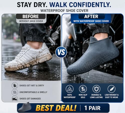 Image of Waterproof Shoe Cover for Men & Women | Reusable Rain Boot Cover with Anti-Slip Sole | Monsoon Footwear Protector for Bike Riding & Travel Pack Of 3 Multicolour