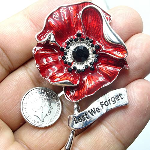 Image of SaiDian 1Pcs Red Poppy Brooches Remembrance Day Poppy Pin Poppy Flower Brooch Pins Rhinestone Flowers Brooch for Women Men