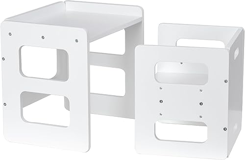 Montessori - Juego de mesa y silla de destete, juego de mesa y silla de madera para niños, taburete de altura ajustable, muebles Montessori para