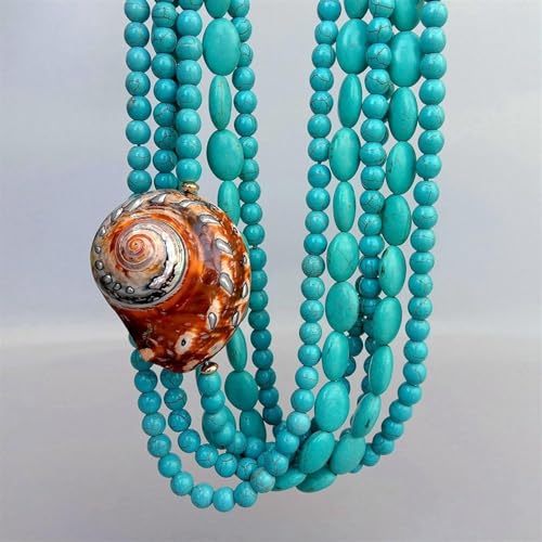 RUAJOGYNVM Collier d'escargot Turbo de mer naturel, 6 brins, bleu, bijoux de vacances à la mode – vue 4