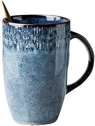 600Ml European Retro Ceramic Tall Cup Blue Coffee Mug with Handgrip Large Capacity Household Office Drinking Mugs and Cups Gifts-Dark_Blue_600Ml