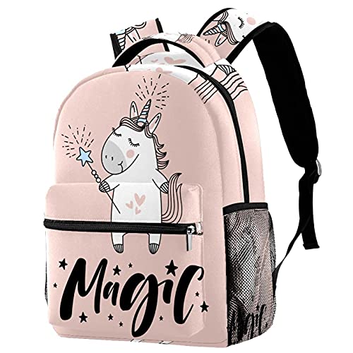 Sac à dos d'écolier rose avec pochette ordinateur portable et imprimé licorne mignon