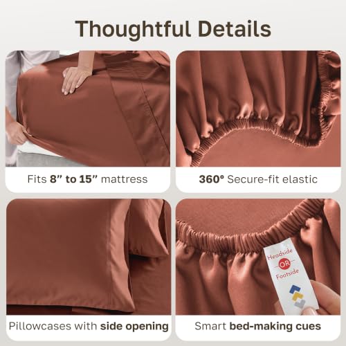 Image of California Design Den Split King Cotton Sheets Sets for Adjustable Bed - Luxury 600 Thread Count, 100% Cotton Sateen, California Split King Sheet Sets, Deep Pockets, Soft and Durable Bedding - Rust