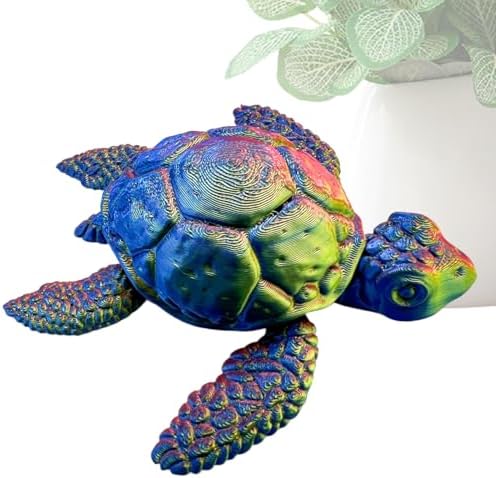 Turtle Sculpture, 3D Printed Sea Turtle Statue for Table, Animal Model with Movable Joints, Desk Ornament for Men Women Kids Youth