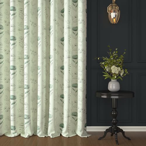 Image of Story@Home Cotton Curtain | Window Curtains 5 Feet Long Set of 2 | Floral Printed | Bohemian Curtain | Room Darkening Curtains for Living Room | (116 X 152 Cm, Ivory /Teal)