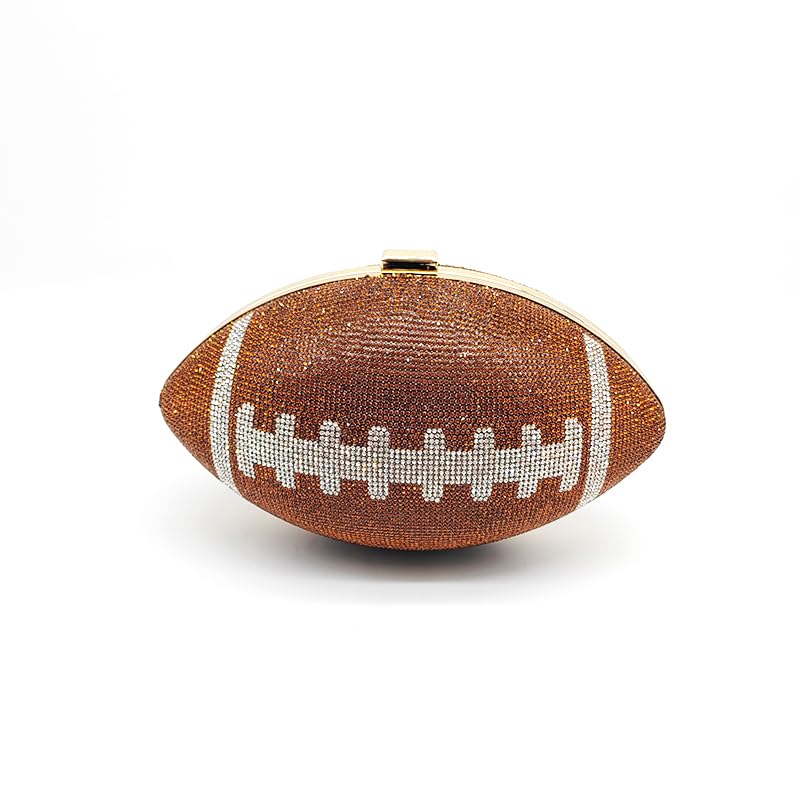 Gljozjn Rhinestone Football Shape Evening Clutch for Women - Sparkly Crystal Purse with Chain Strap Formal Handbag for Wedding Party Prom Game Day(Coffee)