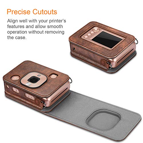 Fintie Carrying Case For Fujifilm Instax Mini Liplay Hybrid Instant Camera - Premium Vegan Leather Portable Bag Cover With Removable Strap (Brown) #TOP2