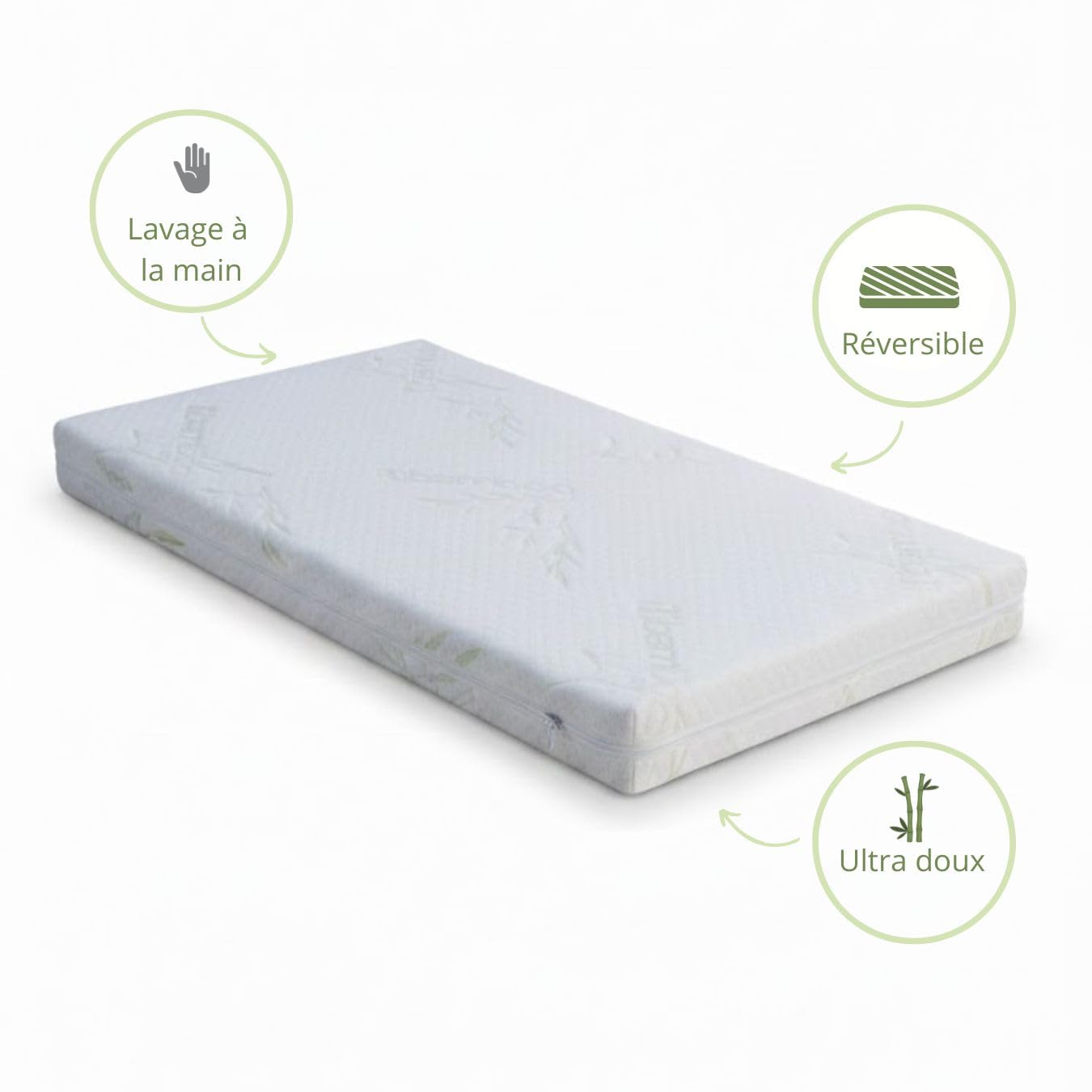 Easy Dort - Materasso per culla 40 x 90 cm - Culla, navicella o lettino - Fodera in bambù | Estate e inverno | Doppio lato | Molto confortevole | Prodotto in Francia 40x90 cm | Oekotex® | Bianco