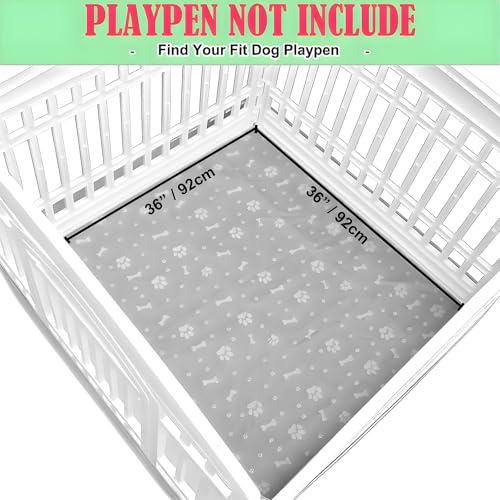 Image of Dog Playpen Bottom Pad Mat for 36 inch 4-Panel Playpens - Scratch & Chew-Resistant Puppy Pen Floor Mat with Hook & Loop Fasteners, Waterproof & Leakproof, Non-Slip (PrintGrey) (Playpen Not Included)