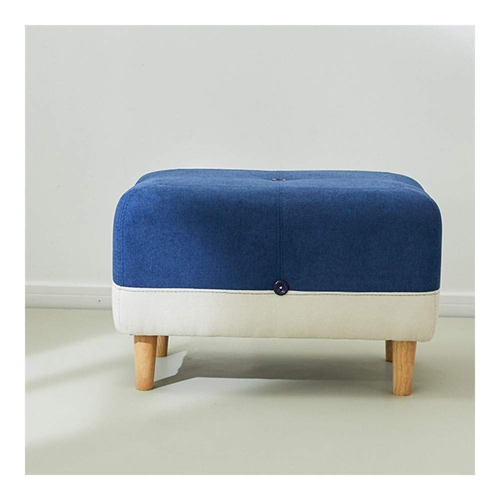 Repose-pieds ottoman en tissu bleu 65x45x40 cm et son tabouret en bois massif