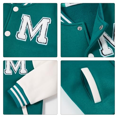 Image of Volunboy Kids Baseball Jacket Varsity Letterman Coat Fall Winter Fleece Bomber Vintage Outerwear