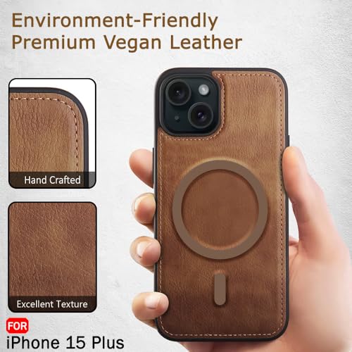 Image of TheGiftKart Genuine Leather Finish Back Cover Case for iPhone 15 Plus | Shockproof Design | Raised Edges for Camera & Screen Protection | Stunning Minimalist Design Case (MagSafe Compatible, Brown)