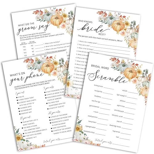 Jeux de mariage Who Knows Bride Best en carton rigide pour 25 invités de fête bohème
