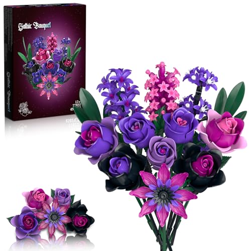 Purple Rose Flowers Bouquet Building Set - Valentines Decor Compatible