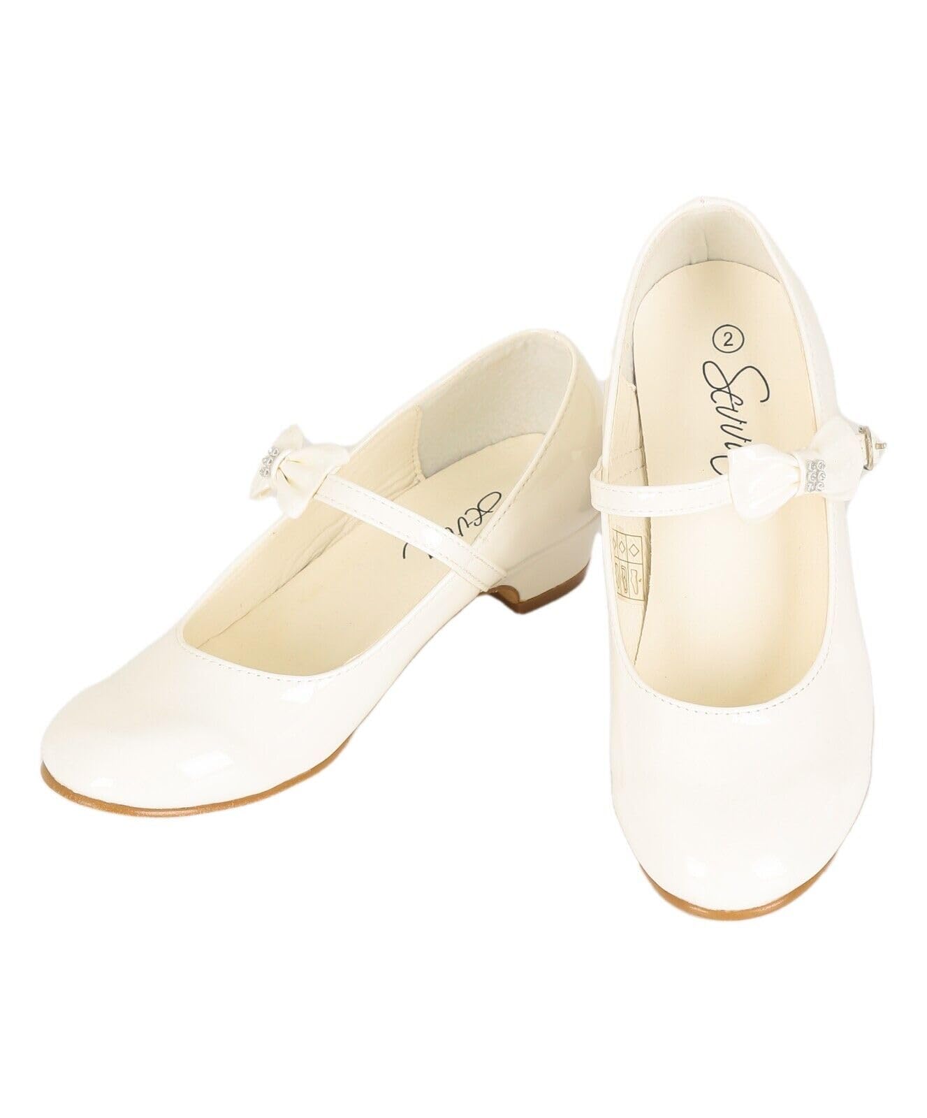 SIRRI Zapatos de Vestir Mercedita Niña Tacón Alto Charol con Tira al Tobillo y Lazo - Ideales para Bodas, Comuniones, Eventos de Confirmación