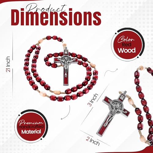 SANCTUM VERITAS Catholic Rosary Necklace | Large Bead Italian Rosary, Christian Prayer Beads for Car Mirror Decor, First Communion Religious Gift for Men and Women, Catholic Keepsake(Deep Red) by SANCTUM VERITAS - Image 3