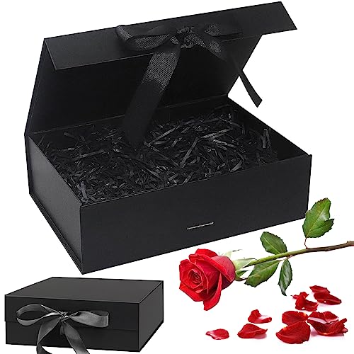 KERANEET Geschenke Box Geschenkbox Mit Deckel Geschenkverpackung Geburtstag Geschenkverpackung Box Geschenkverpackung Geschenkbox für Hochzeiten Geburtstage Jubiläen (Schwarz)