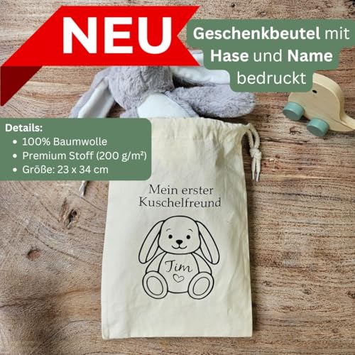 mamir home Geburtsgeschenk Baby Jungen & Mädchen | Hase Kuscheltier personalisiert mit Name & Geburtsdaten I 34cm I Geschenkidee zur Geburt I Taufe