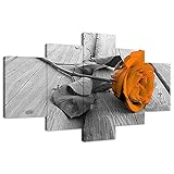 Orange Floral Flower Orange Rose Modern 5 Panels Decorative Painting Canvas Wall Art for Living Room...