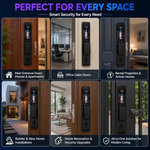 Image of AERYS Smart Digital Door Lock | 8-in-1 Unlock with Face ID, Palm, Fingerprint, PIN, RFID, OTP, Key & App | Remote Unlock | Video Calling & Live Monitoring | Five Cylinder Security (3 Years Warranty)