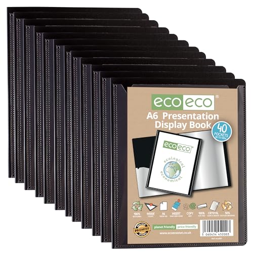 Lot de 12 porte-vues A6 eco-eco avec 40 pochettes noires recyclées