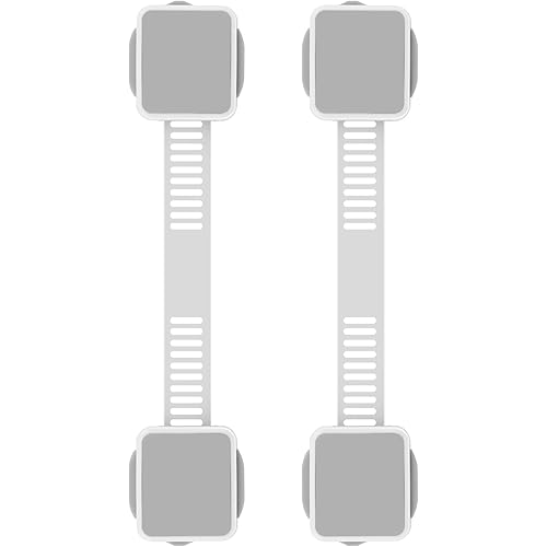 2 Pack Baby Proofing Safety Locks Child Safe for Cabinet Drawer Fridge Oven Dishwasher Doors, Toilet Seat & Lid, Adjustable Furniture Latches and Straps, 3M Adhesive No Drilling Button,Unlock Design