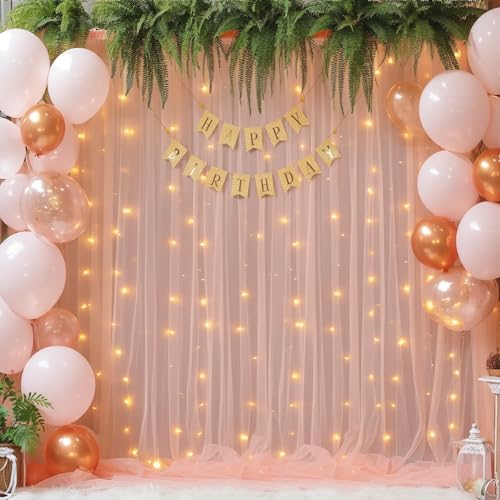 Cortina de tul melocotón 20x8ft con luces para fiestas miniatura 4