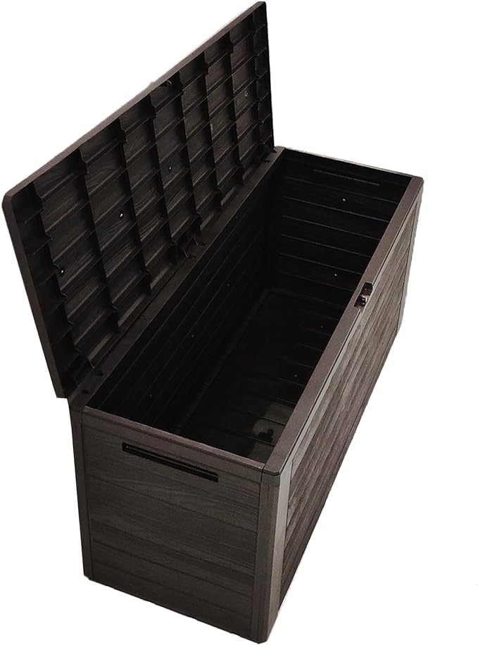 YOUNOT Baule da Giardino Impermeabile, Cassapanca Contenitore da Esterno con Maniglie, 280 L, Effetto Legno, Marrone (280L, Marrone)