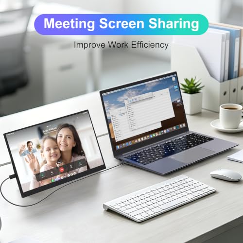 Image of 16 Inch Portable Laptop Monitor FHD 1200P IPS 60hz, USB-C&HDMI External Secondary Screen with Integrated Kickstand, Laptop Compatible, Perfect for Multi-Screen Office Work