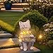 LEAESMHR Solar Cat Garden Statue for Outdoor Decor, Cat Solar Light with Flowers, Resin Welcome Cats for Garden, Yard, Lawn Decor, Cats Lover Gifts for Women