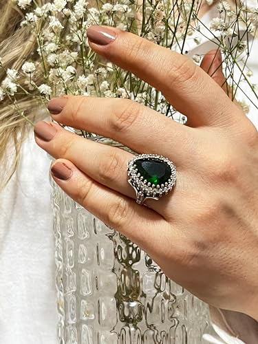 Hurrem Sultan Silver Jewelry Set - Emerald Silver Jewelry Set - Hurrem Queen Jewelry - Emerald Ring Earring Necklace3