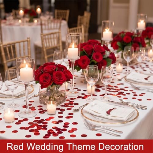 Image of Red Metallic Foil Confetti(0.59 inch) Round Dots Glitter Table Confetti for Party Wedding Decorations,2.11 OZ per pack