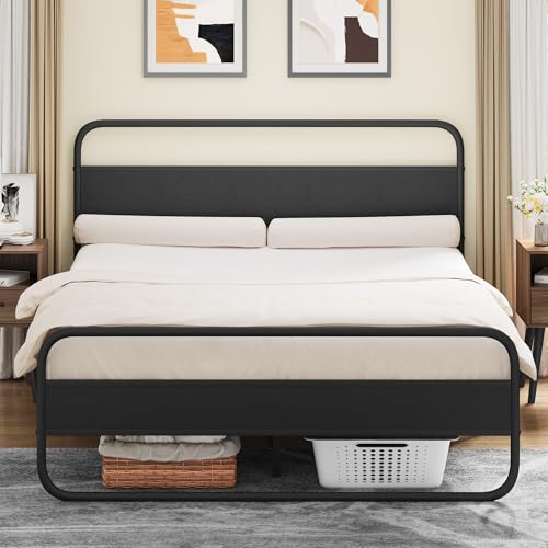 YITAHOME Queen Bed Frame with Wood Headboard and Footboard, Heavy Metal Platform Bed Heavy Duty with 1212lbs Strong Weight Capacity,Under-Bed Storage, Noise Free,Easy Assembly,(Black,Queen)